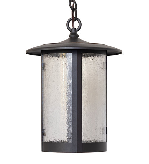 Meyda Lighting Fulton 10" Wrought Iron Prime Pendant Light With Clear Seeded Shade Glass