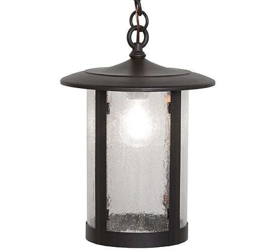 Meyda Lighting Fulton 10" Wrought Iron Prime Pendant Light With Clear Seeded Shade Glass