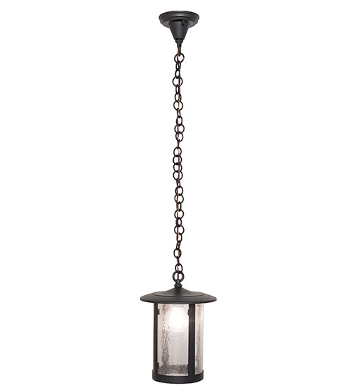 Meyda Lighting Fulton 10" Wrought Iron Prime Pendant Light With Clear Seeded Shade Glass