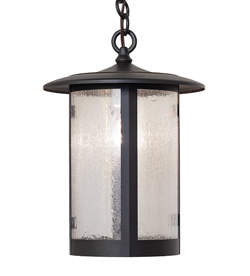 Meyda Lighting Fulton 10" Wrought Iron Prime Pendant Light With Clear Seeded Shade Glass