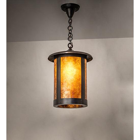 Meyda Lighting Fulton 12" Brown Pendant Light With Amber Mica Shade Glass
