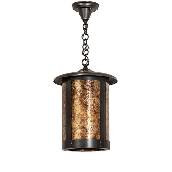 Meyda Lighting Fulton 12" Brown Pendant Light With Amber Mica Shade Glass