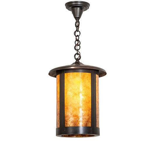 Meyda Lighting Fulton 12" Brown Pendant Light With Amber Mica Shade Glass
