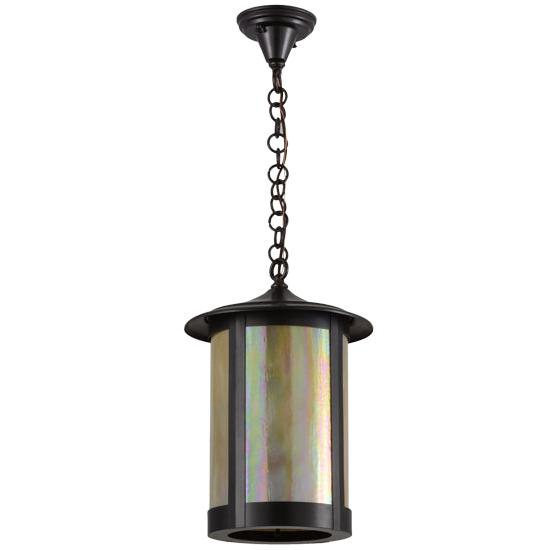 Meyda Lighting Fulton 12" Brown Pendant Light With Beige Iridescent Shade Glass