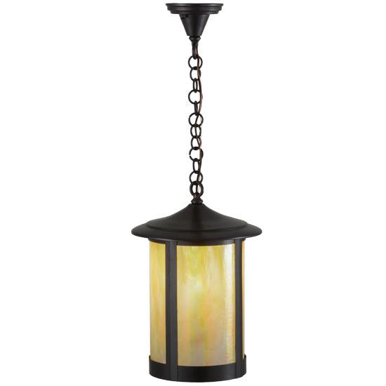 Meyda Lighting Fulton 12" Brown Pendant Light With Beige Iridescent Shade Glass