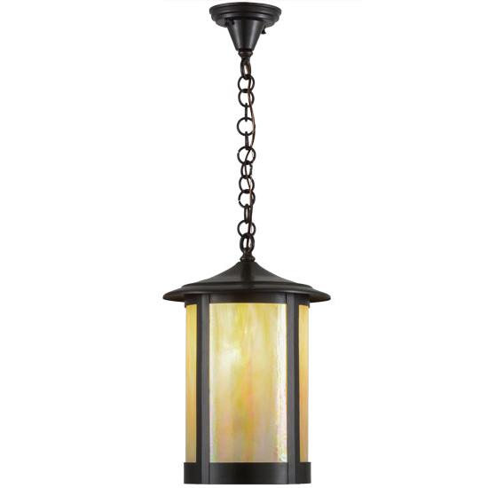 Meyda Lighting Fulton 12" Brown Pendant Light With Beige Iridescent Shade Glass