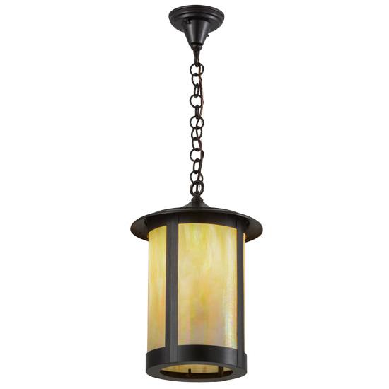 Meyda Lighting Fulton 12" Brown Pendant Light With Beige Iridescent Shade Glass