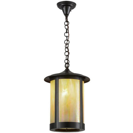 Meyda Lighting Fulton 12" Brown Pendant Light With Beige Iridescent Shade Glass