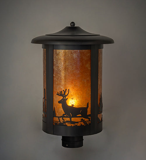 Meyda Lighting Fulton 12" Craftsman Brown Deer Creek Post Mount Light With Amber Mica Shade Glass