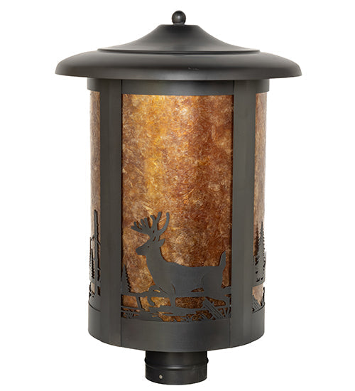 Meyda Lighting Fulton 12" Craftsman Brown Deer Creek Post Mount Light With Amber Mica Shade Glass