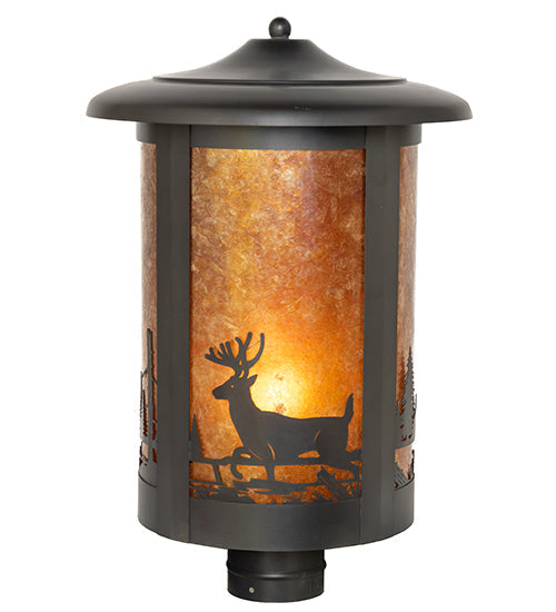 Meyda Lighting Fulton 12" Craftsman Brown Deer Creek Post Mount Light With Amber Mica Shade Glass