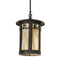 Meyda Lighting Fulton 12" Craftsman Brown On Brass Personalized Monogram Pendant Light With Beige Art Shade Glass