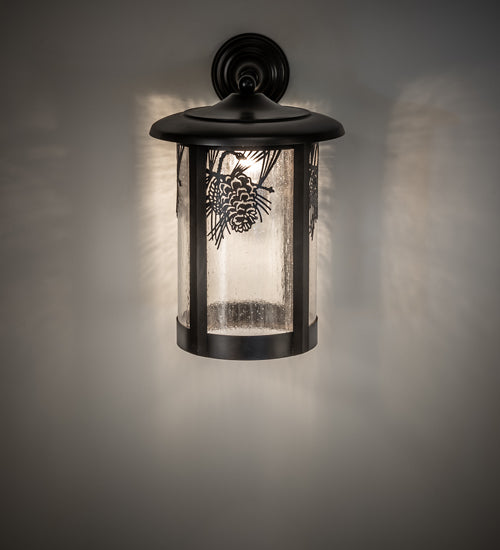 Meyda Lighting Fulton 12" Craftsman Brown On Brass Winter Pine Solid Mount Wall Sconce With Clear Seeded Shade Glass