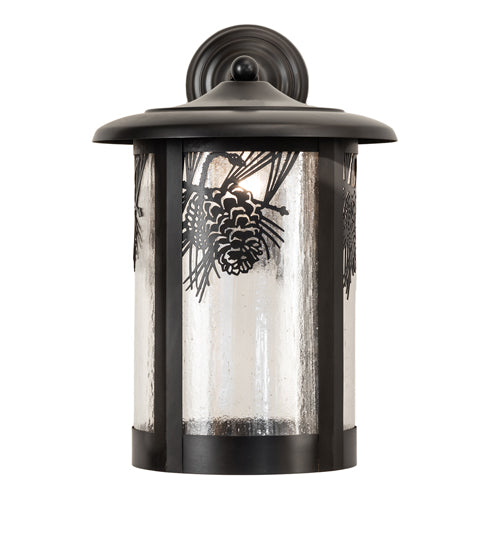 Meyda Lighting Fulton 12" Craftsman Brown On Brass Winter Pine Solid Mount Wall Sconce With Clear Seeded Shade Glass