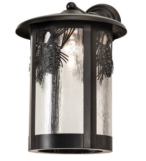 Meyda Lighting Fulton 12" Craftsman Brown On Brass Winter Pine Solid Mount Wall Sconce With Clear Seeded Shade Glass