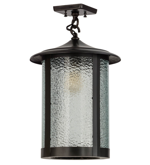 Meyda Lighting Fulton 12" Craftsman Brown Prime Flush Mount Light With Clear Granite Shade Glass