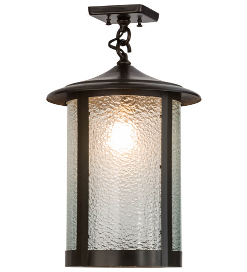Meyda Lighting Fulton 12" Craftsman Brown Prime Flush Mount Light With Clear Granite Shade Glass