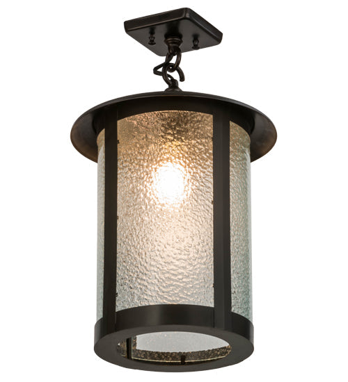 Meyda Lighting Fulton 12" Craftsman Brown Prime Flush Mount Light With Clear Granite Shade Glass