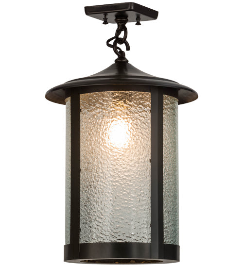 Meyda Lighting Fulton 12" Craftsman Brown Prime Flush Mount Light With Clear Granite Shade Glass