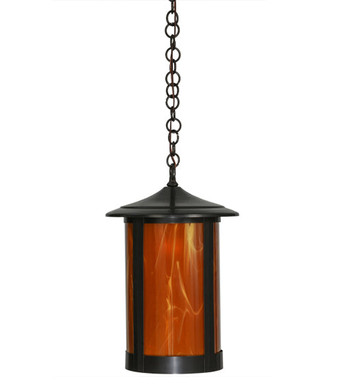 Meyda Lighting Fulton 12" Craftsman Brown Prime Pendant Light With Frosted Honey Art Shade Glass