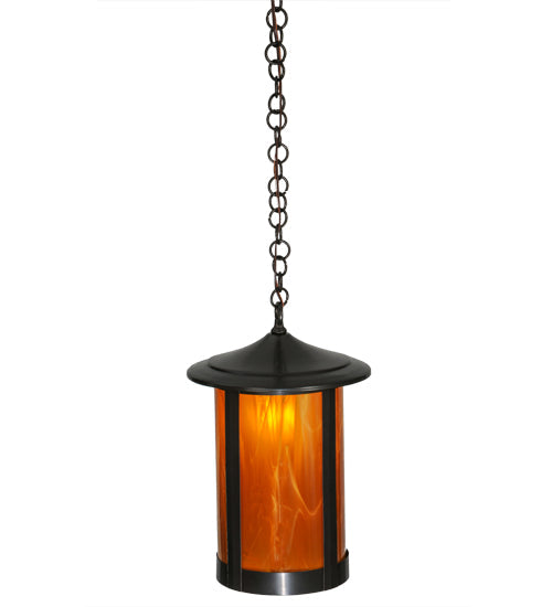 Meyda Lighting Fulton 12" Craftsman Brown Prime Pendant Light With Frosted Honey Art Shade Glass