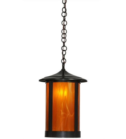 Meyda Lighting Fulton 12" Craftsman Brown Prime Pendant Light With Frosted Honey Art Shade Glass