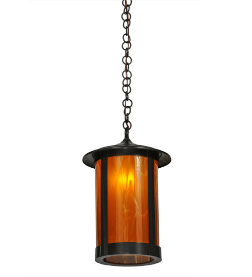Meyda Lighting Fulton 12" Craftsman Brown Prime Pendant Light With Frosted Honey Art Shade Glass