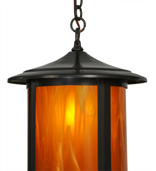 Meyda Lighting Fulton 12" Craftsman Brown Prime Pendant Light With Frosted Honey Art Shade Glass