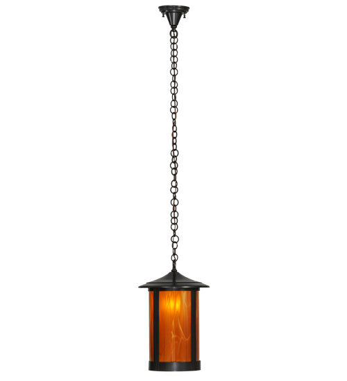 Meyda Lighting Fulton 12" Craftsman Brown Prime Pendant Light With Frosted Honey Art Shade Glass