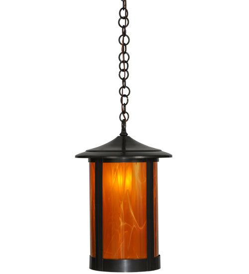 Meyda Lighting Fulton 12" Craftsman Brown Prime Pendant Light With Frosted Honey Art Shade Glass