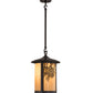 Meyda Lighting Fulton 12" Craftsman Brown Winter Pine Pendant Light With Beige Art Shade Glass