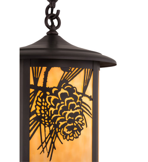 Meyda Lighting Fulton 12" Craftsman Brown Winter Pine Pendant Light With Beige Art Shade Glass