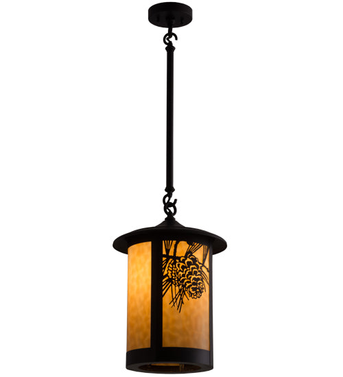 Meyda Lighting Fulton 12" Craftsman Brown Winter Pine Pendant Light With Beige Art Shade Glass