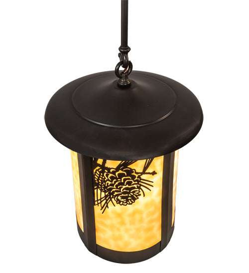 Meyda Lighting Fulton 12" Craftsman Brown Winter Pine Pendant Light With Beige Shade Glass