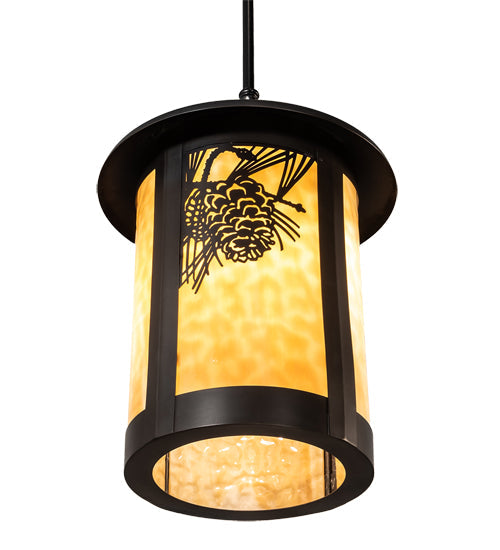 Meyda Lighting Fulton 12" Craftsman Brown Winter Pine Pendant Light With Beige Shade Glass