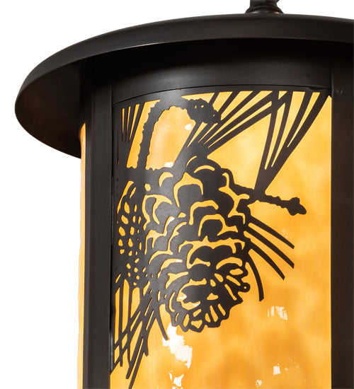 Meyda Lighting Fulton 12" Craftsman Brown Winter Pine Pendant Light With Beige Shade Glass