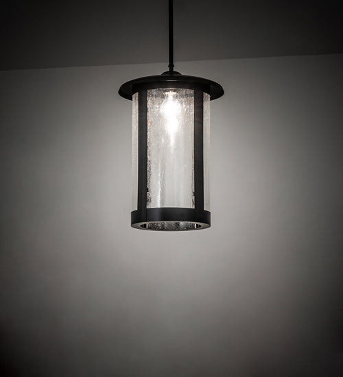 Meyda Lighting Fulton 12" Flat Black Prime Pendant Light With Clear Seeded Shade Glass