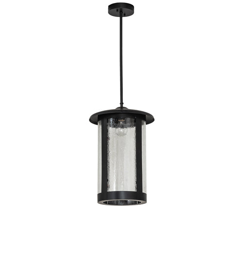 Meyda Lighting Fulton 12" Flat Black Prime Pendant Light With Clear Seeded Shade Glass