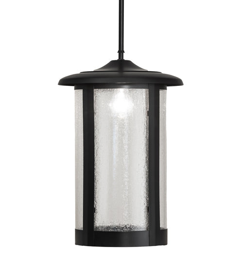 Meyda Lighting Fulton 12" Flat Black Prime Pendant Light With Clear Seeded Shade Glass
