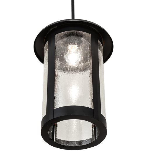 Meyda Lighting Fulton 12" Flat Black Prime Pendant Light With Clear Seeded Shade Glass