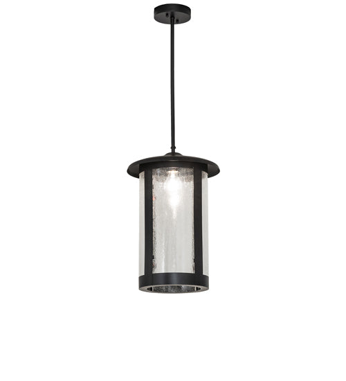Meyda Lighting Fulton 12" Flat Black Prime Pendant Light With Clear Seeded Shade Glass