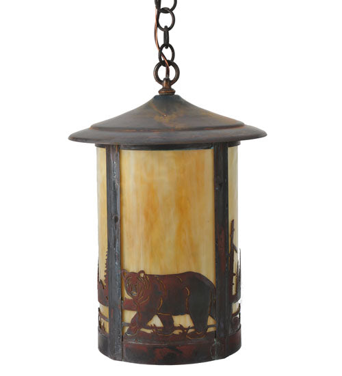 Meyda Lighting Fulton 12" Vintage Copper Bear Creek Pendant Light With Beige Art Shade
