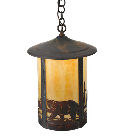 Meyda Lighting Fulton 12" Vintage Copper Bear Creek Pendant Light With Beige Art Shade