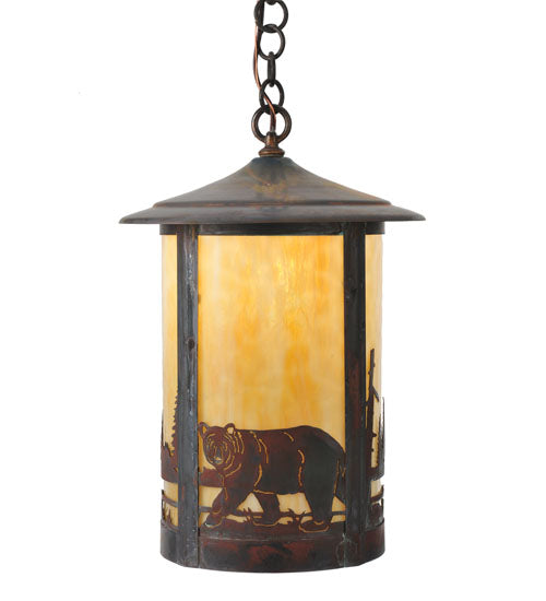 Meyda Lighting Fulton 12" Vintage Copper Bear Creek Pendant Light With Beige Art Shade
