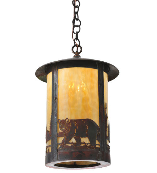 Meyda Lighting Fulton 12" Vintage Copper Bear Creek Pendant Light With Beige Art Shade