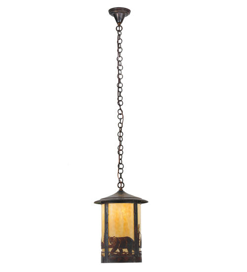 Meyda Lighting Fulton 12" Vintage Copper Bear Creek Pendant Light With Beige Art Shade