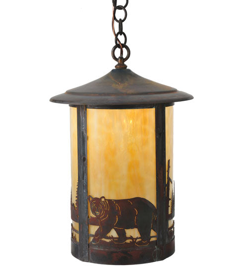 Meyda Lighting Fulton 12" Vintage Copper Bear Creek Pendant Light With Beige Art Shade