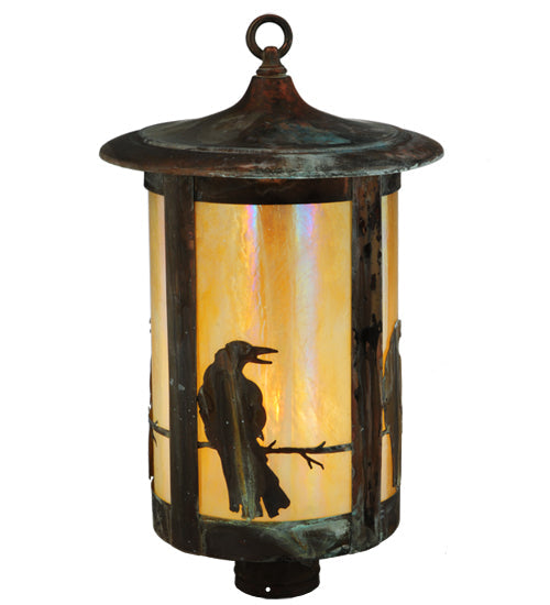 Meyda Lighting Fulton 12" Vintage Copper Crow Post Mount Light With Beige Iridescent Art Shade Glass