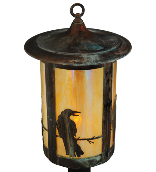 Meyda Lighting Fulton 12" Vintage Copper Crow Post Mount Light With Beige Iridescent Art Shade Glass