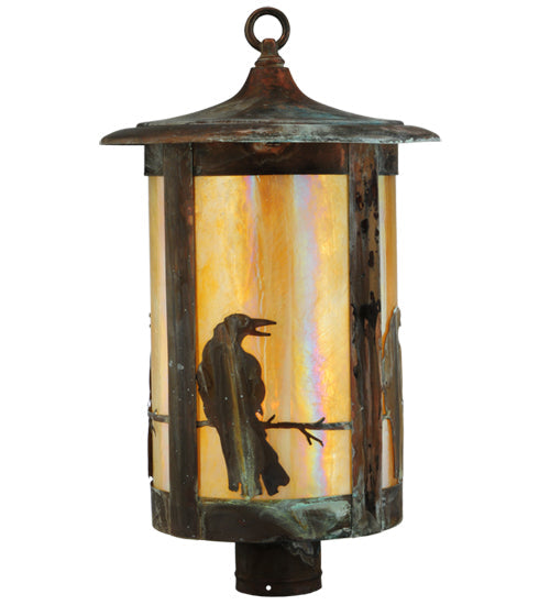 Meyda Lighting Fulton 12" Vintage Copper Crow Post Mount Light With Beige Iridescent Art Shade Glass